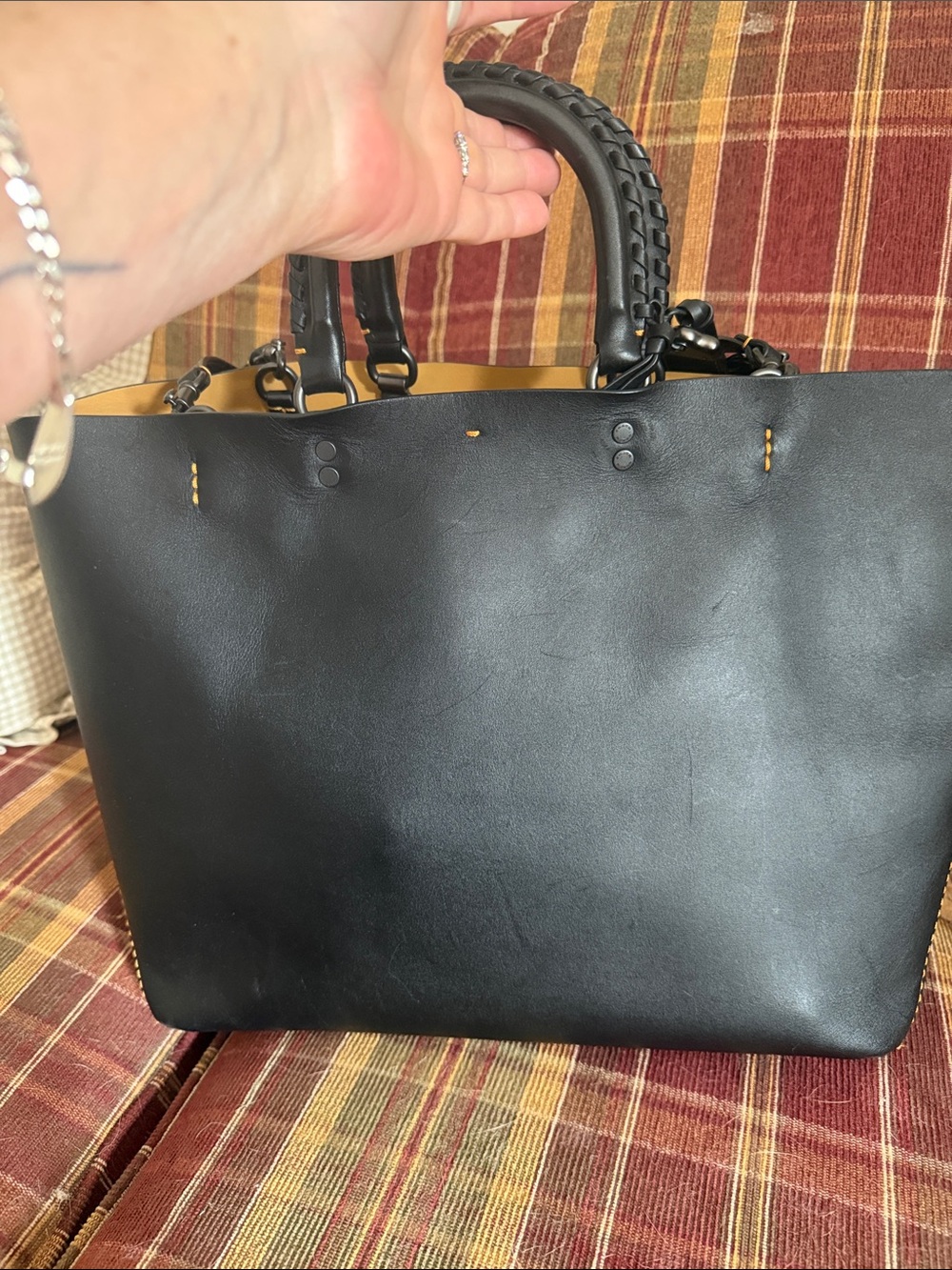 Coach Black Leather Tote with Braided Top Handles and Shoulder Strap - Picture 2 of 6